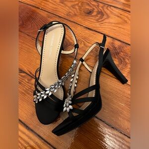 Adrienne Vittadini Black Satin and Diamond Heeled Sandal Size 8.5